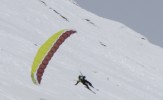 speed flying riding on ski the slope