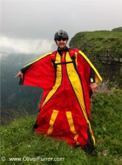 BASE jumper is ready to jump